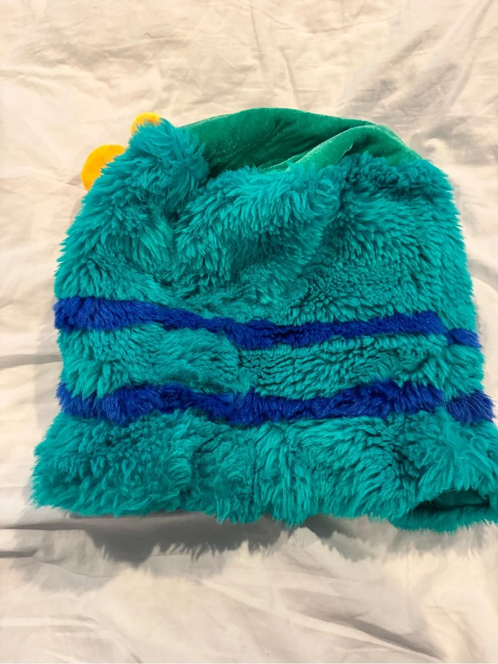 Costume Teal & Blue Fuzzy Faux Fur Hat with Yellow Flower - adjustable
